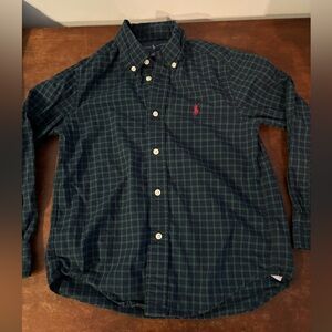 Ralph Lauren green blue plaid button down long sleeve shirt boys sz 6
